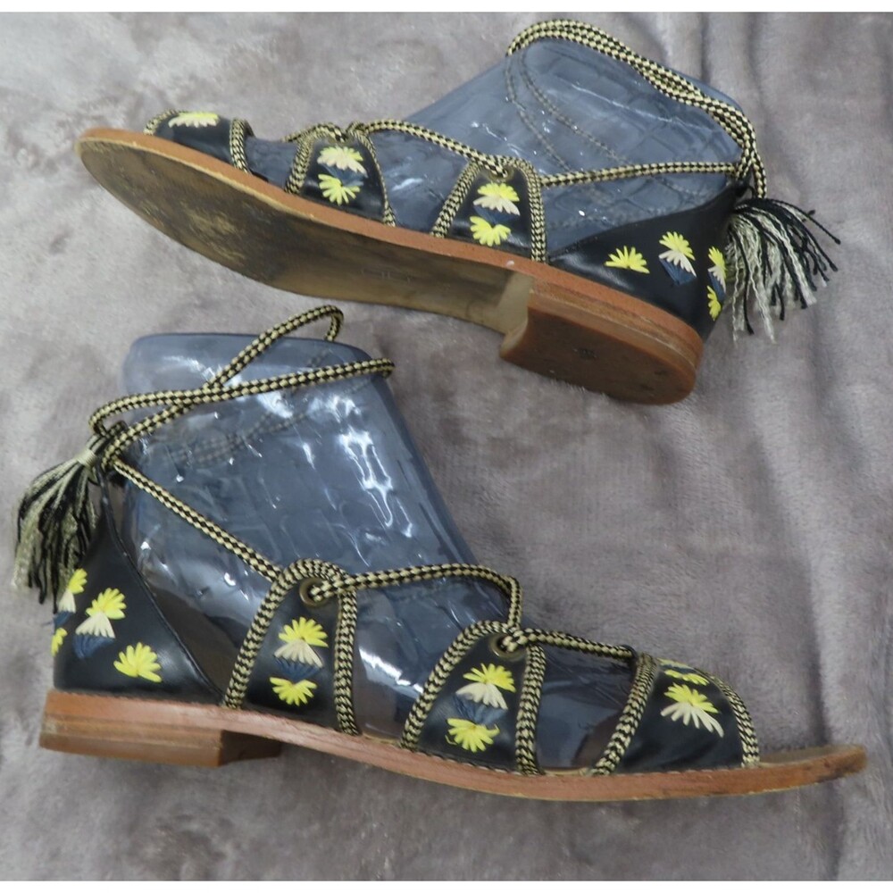 House of Harlow 1960 Leather Gladiator Sandals Lace Up Boho Raffia 39.5 US 9.5‎ - Picture 6 of 12